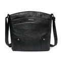 Detail of vintage black PU leather bag with multi-layer design and silver metal rivets - Black