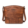 Retro brown PU leather crossbody bag with vintage metal detail and adjustable strap - Two-tone Brown Coarse Grain