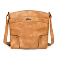 Vintage brown multi-layer PU leather crossbody bag with geometric metal plate - Apricot