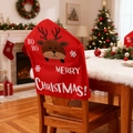 Detail der roten Weihnachts-Stuhlhussen mit Rentier-Applikation und festlichem Merry Christmas Text - Rentier-Stil (H-YT57)