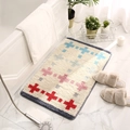 Minimalist cream bath mat with colorful cross pattern and navy blue piping detail - 40*60cm / Sky City 1
