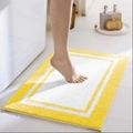 Absorbent yellow and white rectangle flocked bath mat with non-slip backing - Yellow