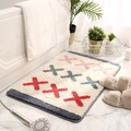 Absorbent plush bathroom mat with colorful cross geometric patterns and gray borders - 40*60cm / Sky City 2