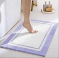 Absorbent flocked non-slip bath mat in lavender and cream white rectangular design - Purple
