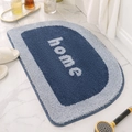 Alfombra de baño azul semicircular absorbente con texto home en suelo de mármol - 40x60cm / Azul Vintage