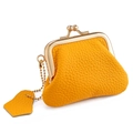 Bright yellow pebbled leather coin purse with classic metal kiss lock and bead chain - Yellow