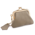 Mini taupe pebble leather coin purse with golden kiss-lock and metal bead chain - Apricot