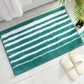 Absorbent bathroom rug with green and white wide stripes in soft plush microfiber material - 45x65cm / Striped-Green