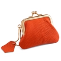 Mini portamonete in vera pelle arancione con chiusura a scatto in metallo dorato - Arancione