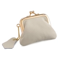 Mini portamonete in vera pelle con chiusura a bacio dorata e trama a grana beige - Bianco avorio