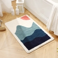 Absorbent bathroom rug with abstract landscape mountains and sun on a wood floor - 50x80cm / Dreamy Blue Mountain