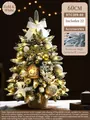 60cm frosted Christmas tree with warm LED lights and gold-white festive ornaments - 60cm Gold & White Set