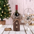 Christmas wine bottle cover in brown herringbone fabric with grey faux fur collar - Thick Hemp Rope Gray (G-JT102)