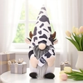 Cow themed plush gnome with spotted hat, brown horns and mini milk bottle accessory - Style With Milk Bottle (W-QT70)