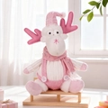 Renna di peluche rosa con pantaloni di paillettes e cappello a righe natalizio - Ornamento da Appendere Renna Natalizia (D-GJ117)