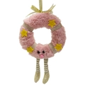 Rosa Plüsch-Weihnachtskranz-Puppe mit gelben Sternen und Glitzerschuhen als Anhänger - Rosa