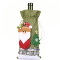 Groene jute wijnfleshoes met kerstman en glinsterende kerstboom voor tafeldecoratie - Kerstman Stijl