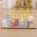 Letrero de mesa de madera Feliz Pascua con conejitos y huevos de colores vivos - Estilo Conejo de Pascua (P-M133)