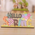 Decoración de mesa Hello Spring de madera con estampados florales y lunares de primavera - Estilo de Letras de Primavera (P-M134)