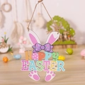 Targa pasquale in legno Hoppy Easter con orecchie di coniglio per decorazione porte - Stile Alfabeto Coniglio di Pasqua (P-M142)