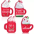 4-piece wooden watermelon decor set for tiered trays featuring summer ice cream and cup designs - Four-Piece Set