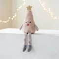 Pluche kerstboom pop met lange gestreepte benen en gouden ster op witte standaard - Roze Kerstboom Pop Ornament