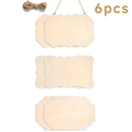 Set of 6 unfinished wavy wood hanging tags with hemp rope for DIY handmade crafts - Wavy Edge Style Set