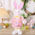 Easter plush bunny doll in pink floral dress with daisy prints for festive home decoration - Female Pink Floral Dress Rabbit