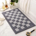 Absorbent grey and white checkered bathroom rug with soft non-slip flocking texture - 40x60cm / Haze Blue