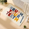 Tappetino bagno bianco assorbente con testo Brush Your Teeth colorato e icona spazzolino - Lavati i denti (Beige) / 40x60cm