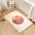 Absorbent rectangular bathroom mat with sunset mountain print and plush flocking texture - 40x60cm / Artistic Sun Circle