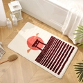 Absorbent bath mat with red sun and beige geometric pattern on light wood floor - 40x60cm / Japanese Torii Gate