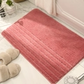 Alfombra de baño de felpa rosa absorbente con textura de rayas y fondo antideslizante - Rosa Palo