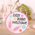 Rundes Oster-Türschild aus Holz mit Hasenohren und Every Bunny Welcome Text - Hasenohren Every Bunny Welcome Stil(P-M139)