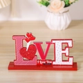 Wooden LOVE sign valentine table decoration with I Love You Forever text on red base - LOVE Wooden Ornament