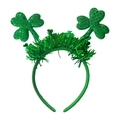 Sparkly green St. Patrick's Day headband with shamrocks and festive foil fringe - Small Shamrock Sequin Headband