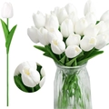 Lifelike white PU tulip bouquet in clear glass vase for elegant home floral decoration - White
