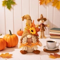 Fall gnome plush toy with sunflower hat and plaid details for autumn harvest decor - Female Gnome Style (Braids)