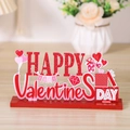 Sparkly Happy Valentine's Day wood table sign with love pennants and red base - HAPPY Wooden Ornament