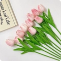 Pink and white gradient mini PU tulips bundle with green leaves for home decoration - Light Pink