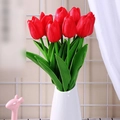 Vibrant red faux tulips in a white ceramic vase for elegant home and wedding decoration - Red