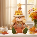 Herbst-Erntedank-Vogelscheuchen-Gnom mit Sonnenblumenhut und orangefarbenem Karo-Stoff - Vogelscheuche Männlich (In Latzhose)