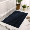 Navy blue rectangular absorbent bath mat with geometric border design for bathroom use - 40x60cm / Geometric Azure Blue
