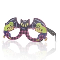 Detail der Fledermaus-Halloween-Brille mit grünen Zombie-Motiven und lila Karomuster - Grünes Monster Fledermaus Stil (W-WS107)