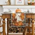 Detail of autumn pumpkin table runner with rustic maple leaf print and black plaid border - 183x33cm / Style B Table Runner