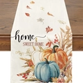 Dettaglio runner da tavola autunnale con zucche, foglie d'acero e stampa Sweet Home - Stile Zucca Home Sweet Home (10) / 33x120cm