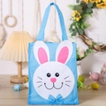 Blue Easter non-woven bunny gift bag with white rabbit face and pink ear details - Blue Rabbit Print
