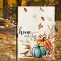 Linen double-sided garden flag with Home Sweet Home text, pumpkins and maple leaves - Home Sweet Home Pumpkin Fall Leaves Style (G)