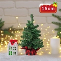 Mini 15cm Christmas tree with red and black plaid base for festive desktop decoration - 15cm Red and Black Plaid Christmas Tree