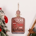 Wooden gingerbread man hanging sign decoration with cookie tasters and welcome text - Male Gingerbread Man Brown Wood Sign (COOKIE TASTERS Welcome)